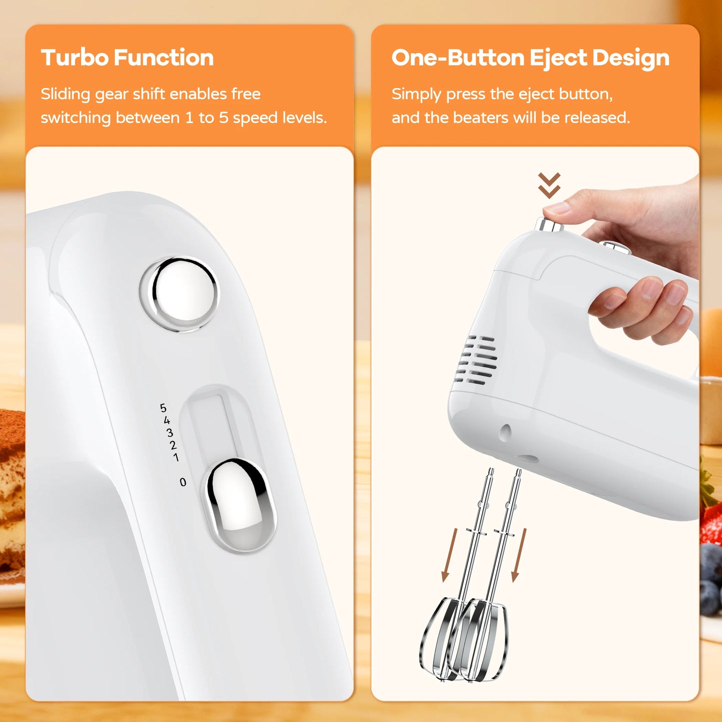 YOMA Electric Egg Beater 5 Speed Handheld Kitchen Mixer