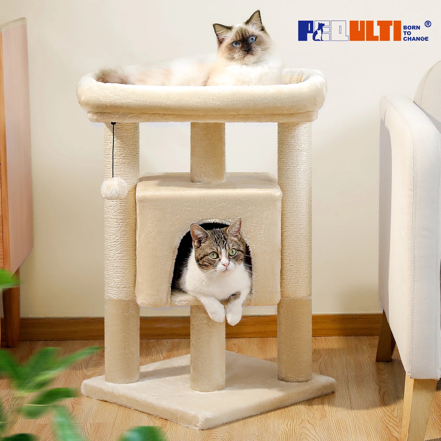 PAWZ Road Small Cat Tree With Sisal Scratching Posts And Soft Top Perch