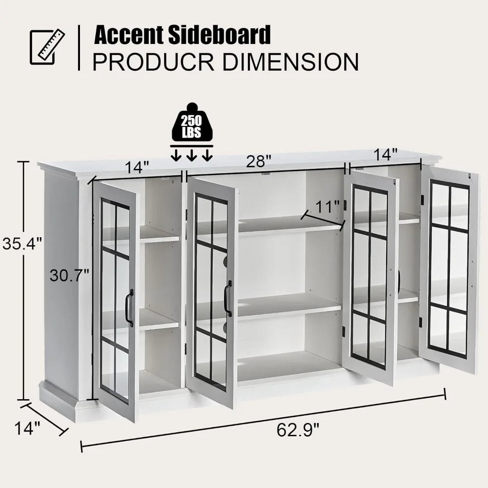 MKDK Sideboard Buffet Cabinet 4 Doors Adjustable Shelves