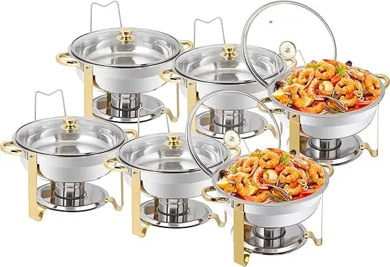 Six Pack Round Chafing Dishes Buffet Set Glass Lids