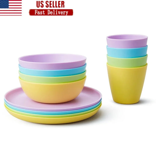 Toddler Multi Dining Set BPA Free Stackable Plates Bowls Cups