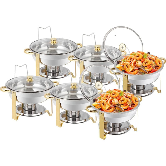 Six Pack Round Chafing Dishes Buffet Set Glass Lids
