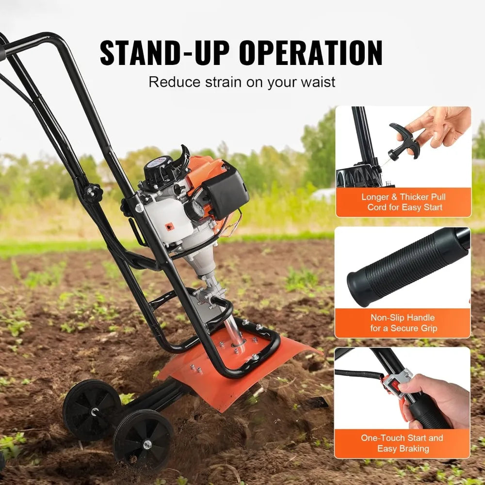 XMSJ 31cc Four Stroke Garden Tiller With Adjustable Steel Tines