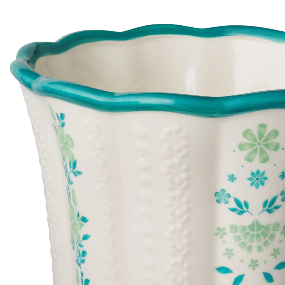 Ceramic Scallop Planter With Floral Pattern For Indoor Outdoor Use