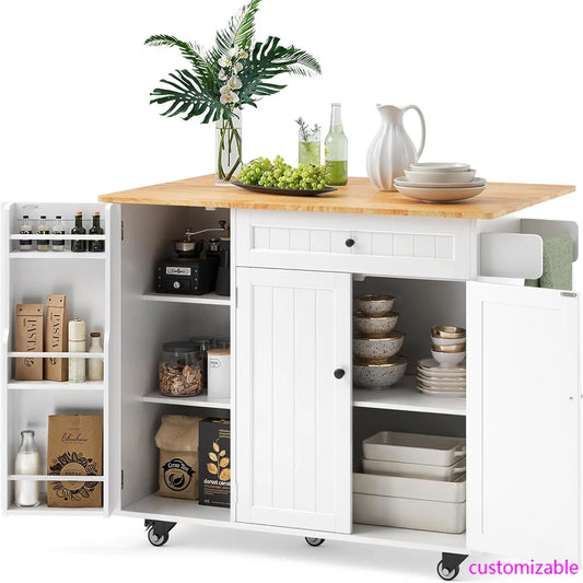 XMSJHign Concerned Kitchen Island With Drop Leaf Storage