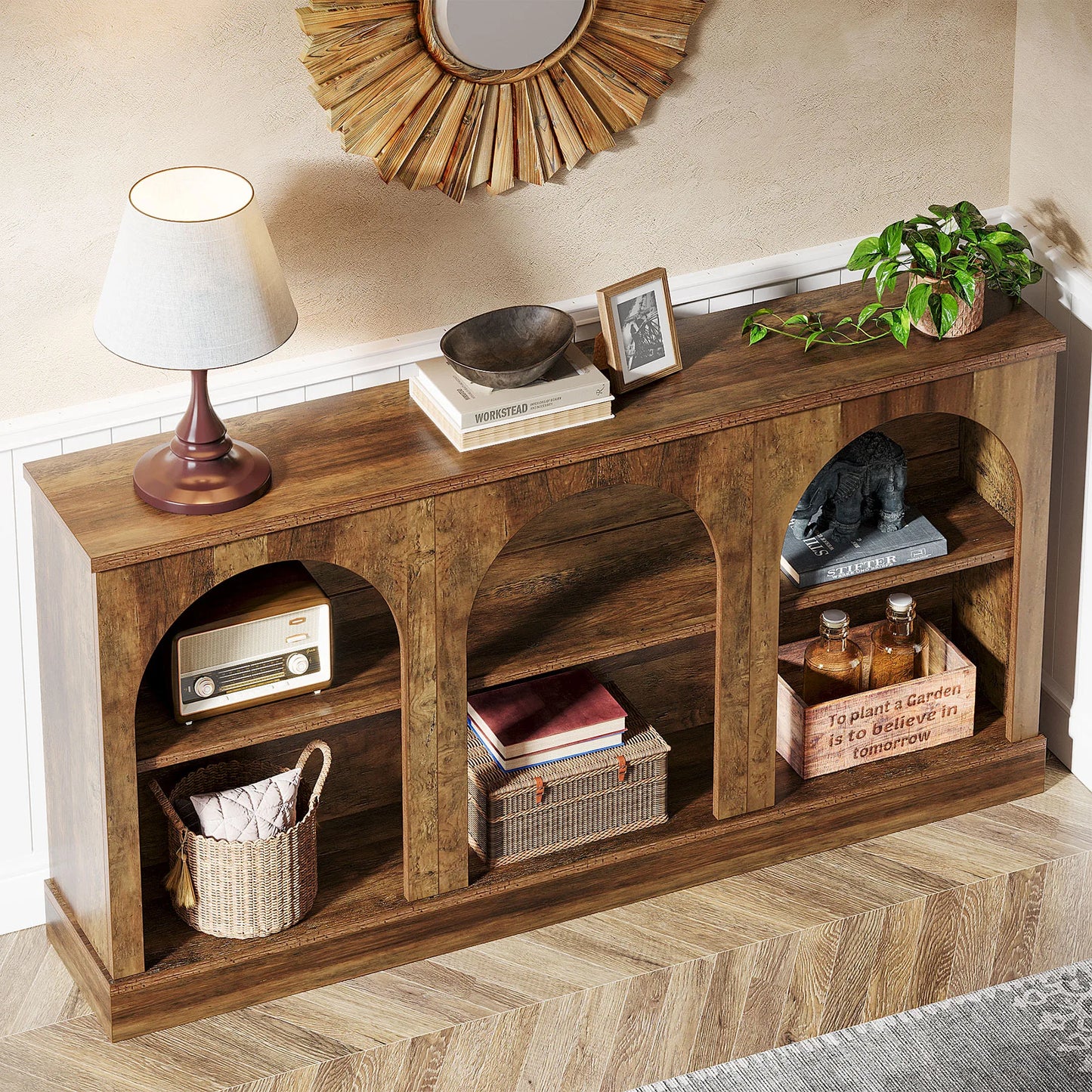 Tribesigns Farmhouse Console Table With Three Tier Storage Wooden Sofa Table
