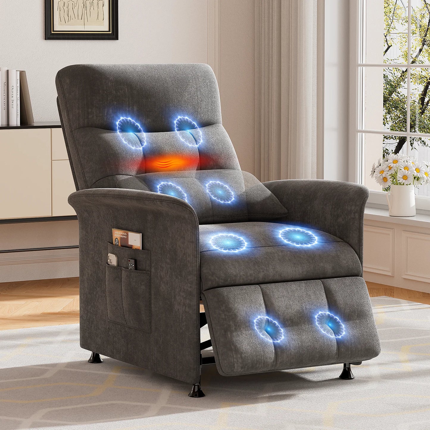 Power Recliner Chair Heated Massage Theater Seating Fabric