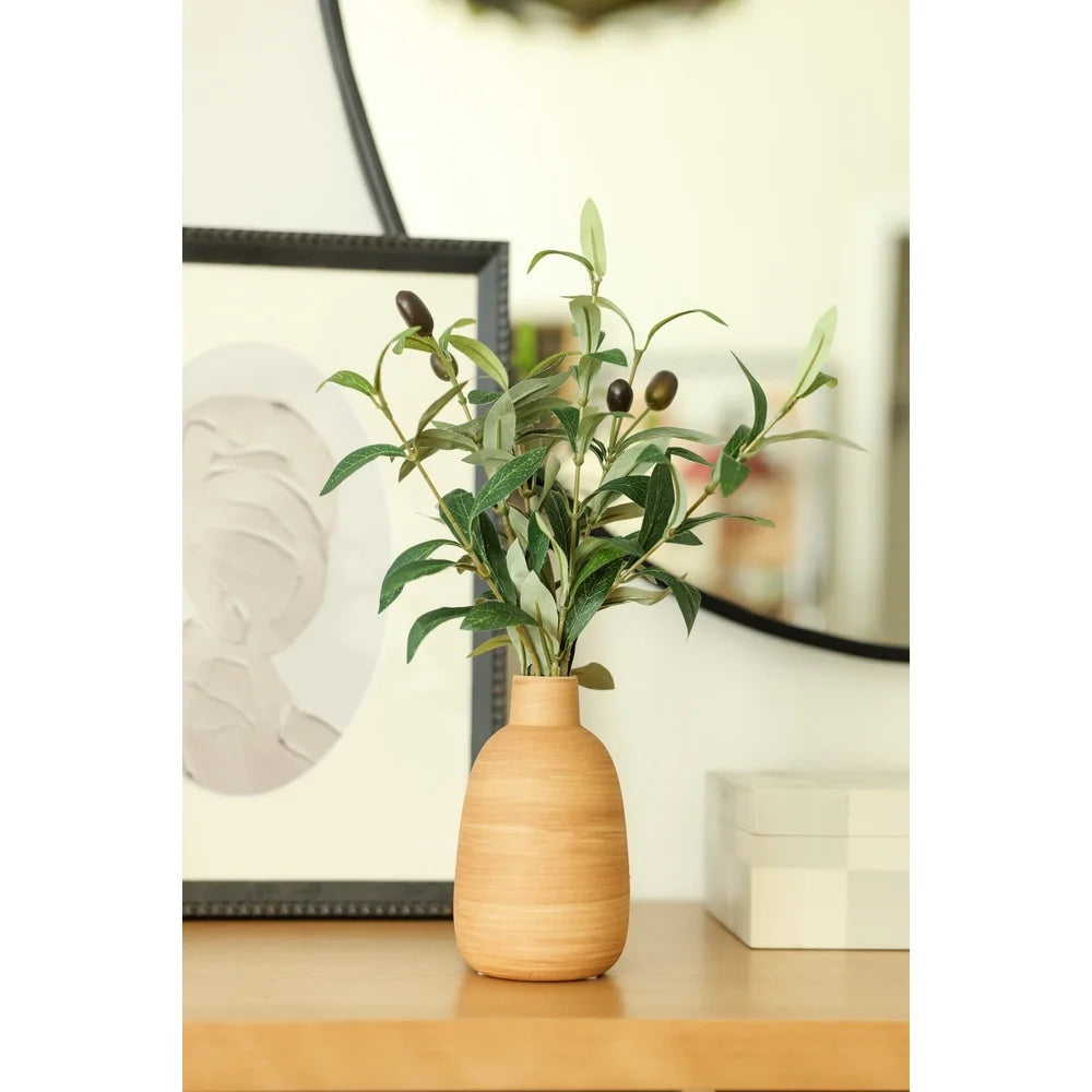 Artificial Olive Potted Plant In Wood Finish Vase Tabletop Decor