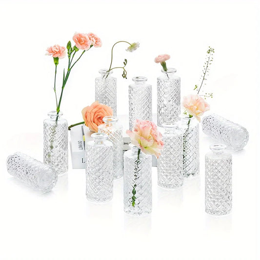 Glass Bud Vases Set Of 12 For Centerpieces Diamond Bottles