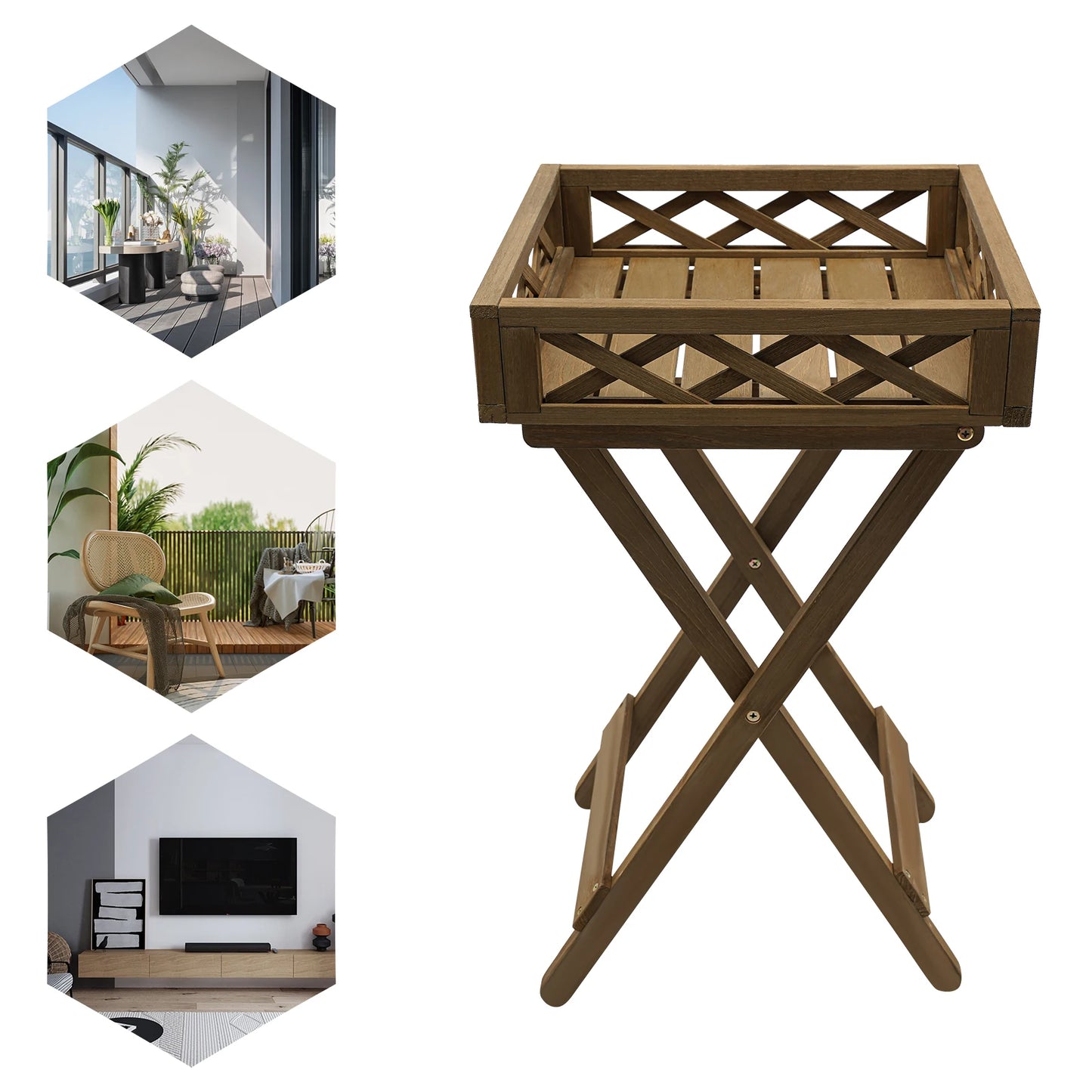 Solid Wood Folding Plant Rack And Flowerpot Bracket