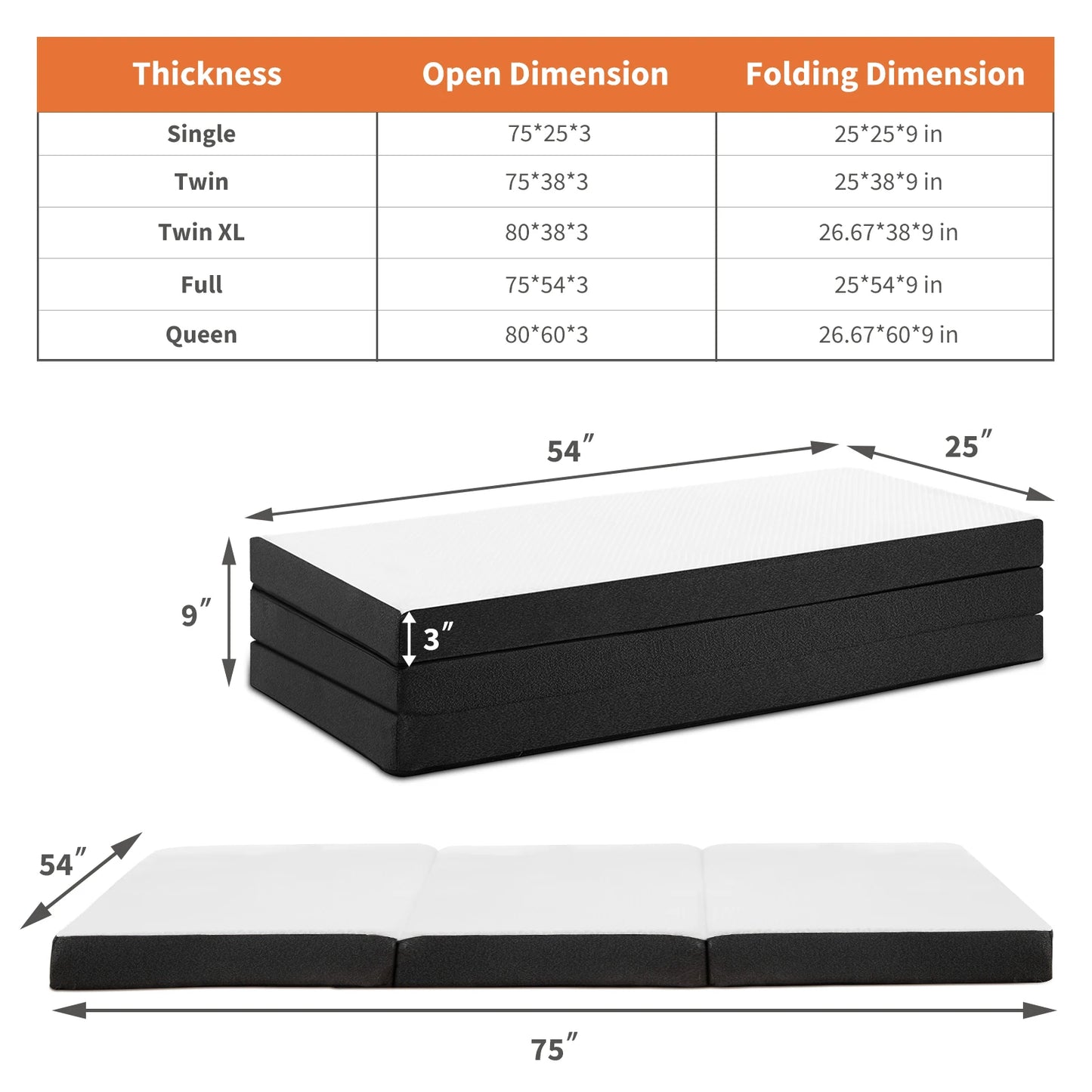 JHK Three Fold Portable Floor Bed For Travel Camping And Yoga