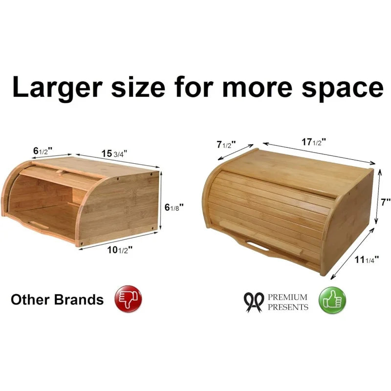 NONECN Bamboo Roll Top Bread Box for Kitchen Counter Organizer