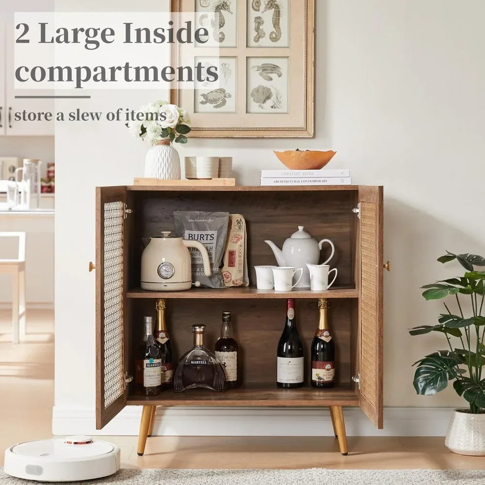 Multifunctional Storage Sideboard With Metal Mesh Doors For Living Dining