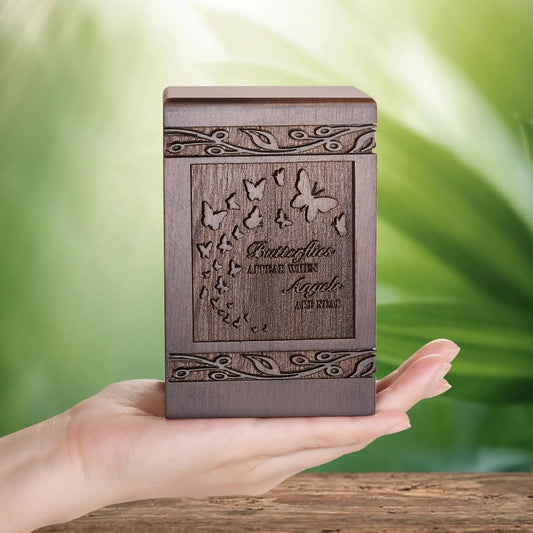 Wooden Carved Butterfly Urn For Human And Pet Ashes Memorial
