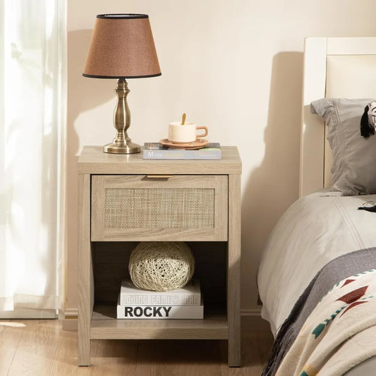 Frame Nightstand Set Of 2 With Drawer And Storage Shelf