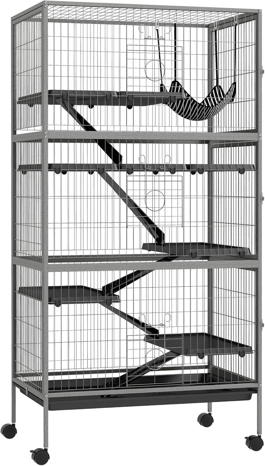 6-Tier Small Animal Cage With Hammock, Wheels And Removable Tray