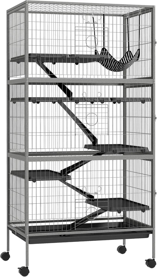 6-Tier Small Animal Cage With Hammock, Wheels And Removable Tray